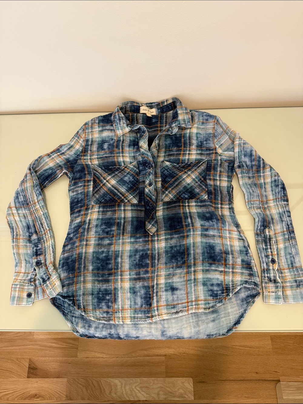 cloth & stone Blue and Tan Plaid Button-Down Shirt
